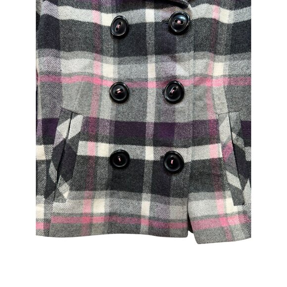 CAbi Womens Plaid Peacoat Jacket Size O Double Breasted Wool Blend Pink/Gray - Picture 3 of 15
